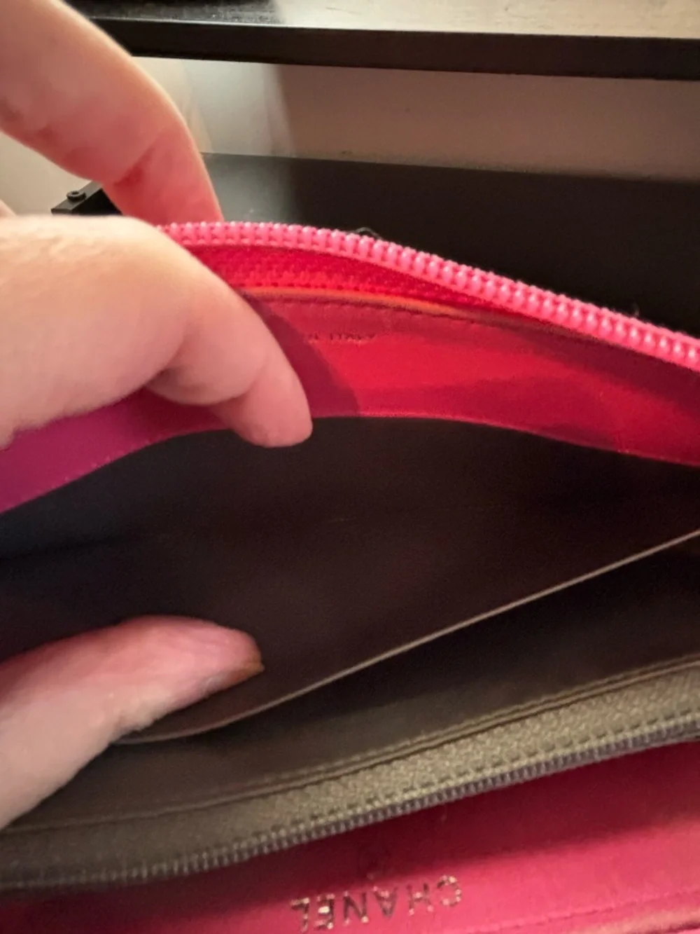 Authentic Chanel Lucky Symbols Embossed Patent Leather Long Zippy Wallet – Coral